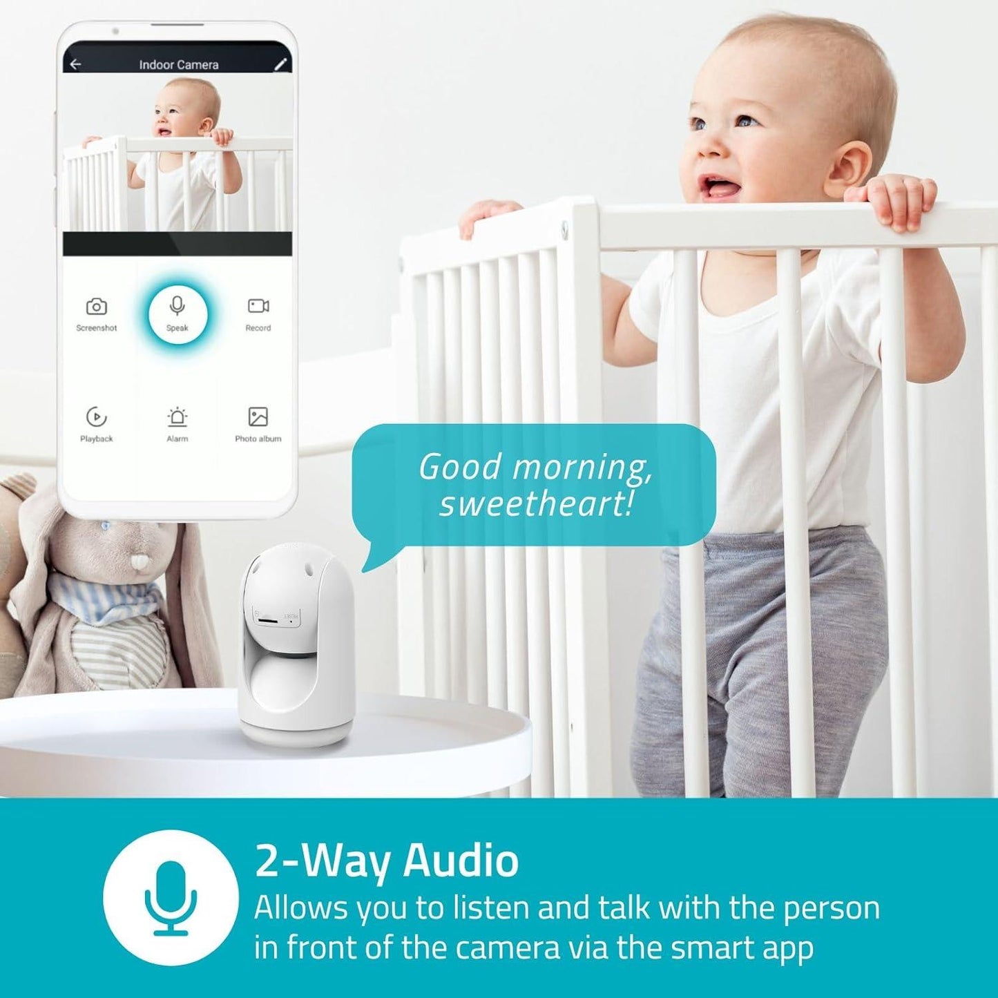 Nedis SmartLife Indoor Camera | Wi-Fi | 3MP Full HD 1296p | Pan tilt | Cloud Storage (optional) / microSD (not included) / Onvif | With motion sensor | Night vision | White