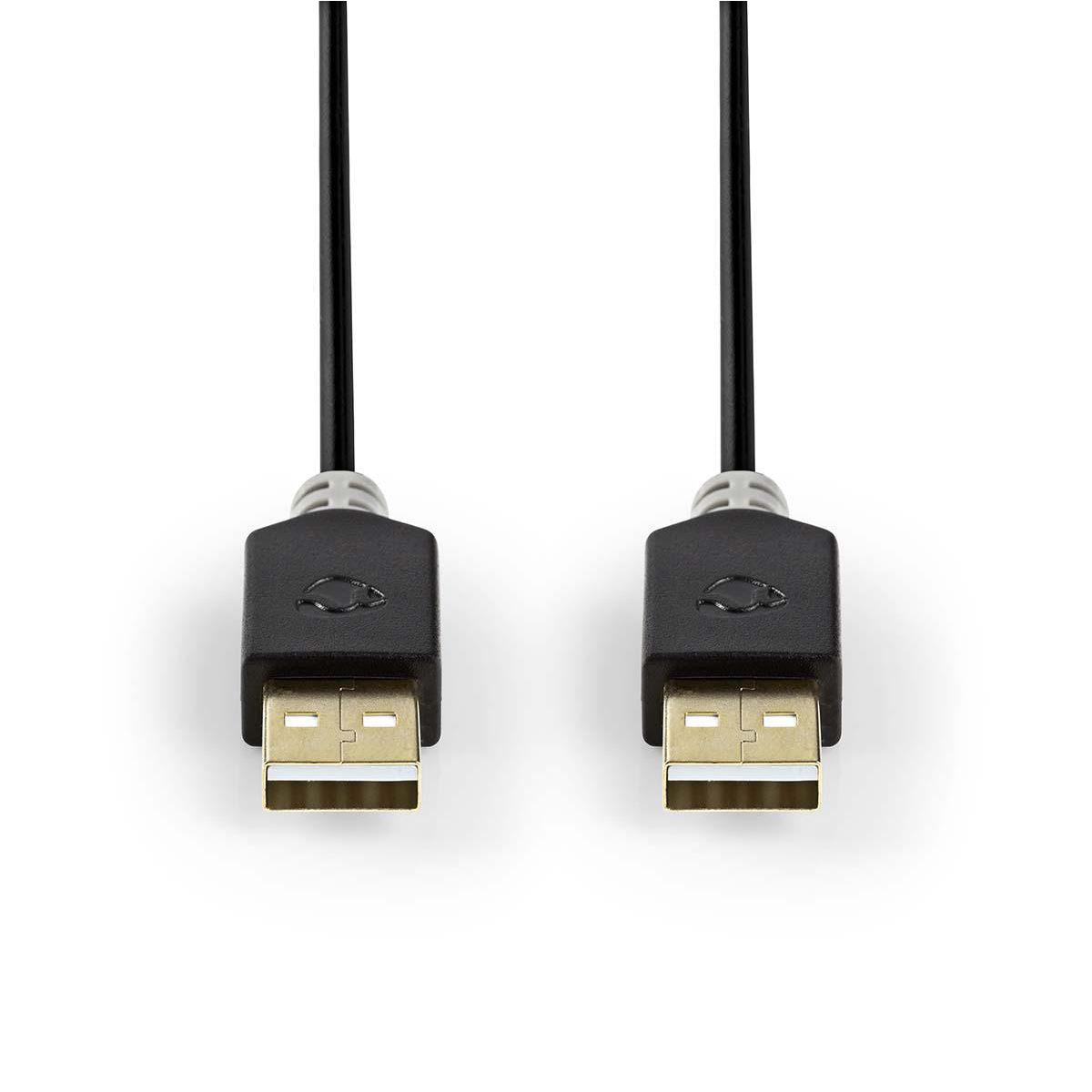 Nedis USB Cable | USB 2.0 | USB-A Male | USB-A Male | 480 Mbps | Gold Plated | 2.00 m | Round | PVC | Anthracite | Box