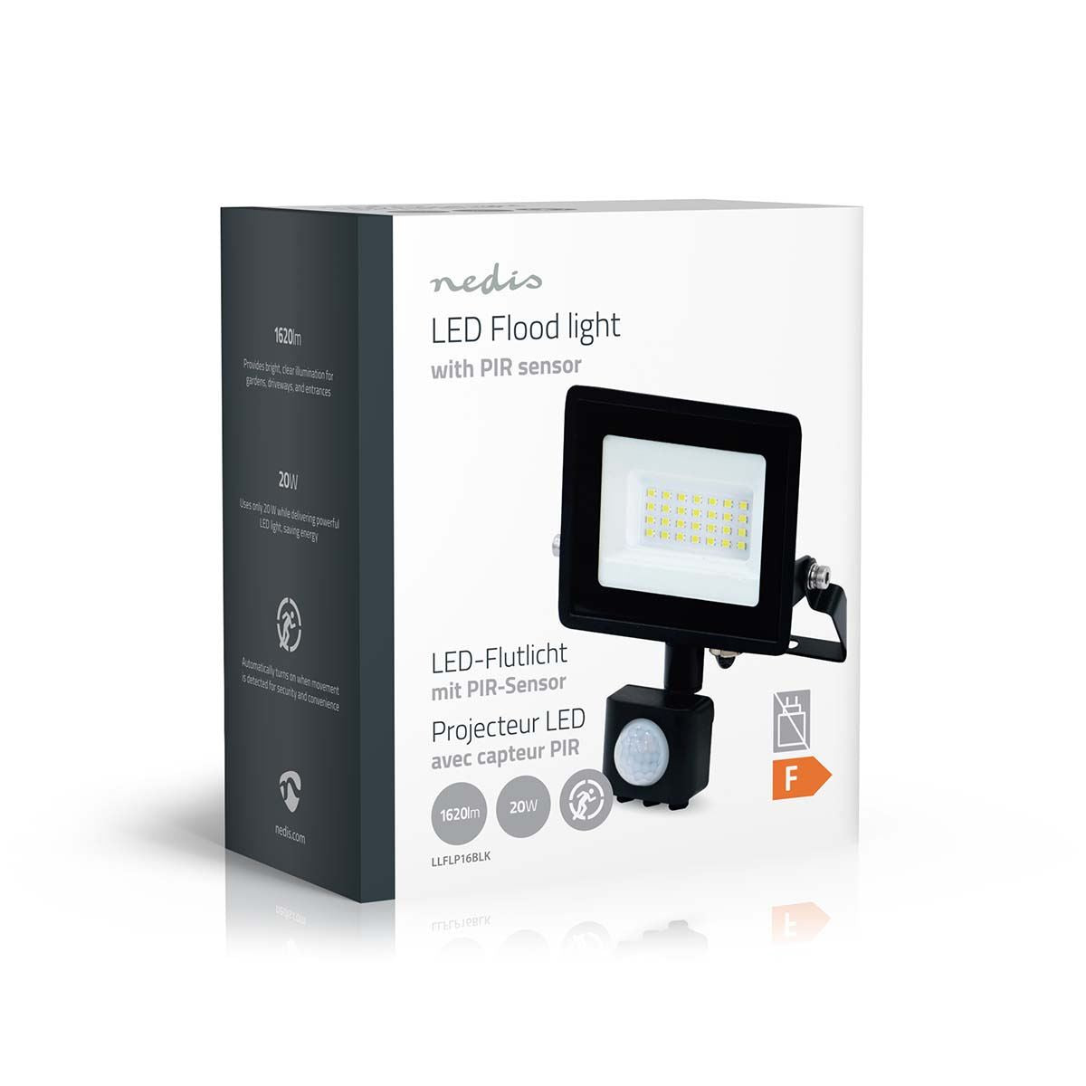 Nedis LLFLP16BLK | LED Floodlight | 4000 K | Rated luminous flux: 1620 lm | IP44 | 220 - 240 V AC 50/60 Hz | 20 W