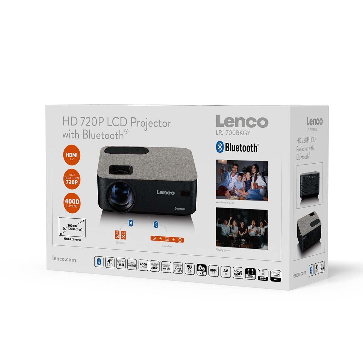 Lenco HD 720P LCD Projector with Bluetooth Grey