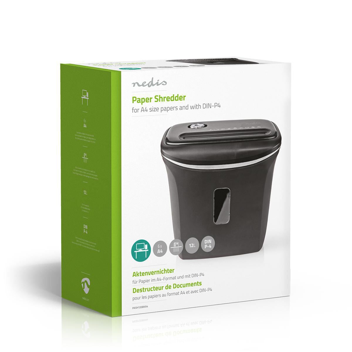 Nedis Paper Shredder | Cross Cut | 6x A4 pages | 12 l | Safety standard: DIN 4 | 300 W | Black
