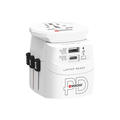 Skross SKR1302474 | Travel adapter 3-pole earthed with integrated fast charging 45 watt PD USB charger (1 x USB C & 1 x USB)
