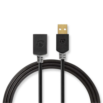 Nedis USB Cable | USB 2.0 | USB-A Male | USB-A Female | 480 Mbps | Gold Plated | 3.00 m | Round | PVC | Anthracite | Box
