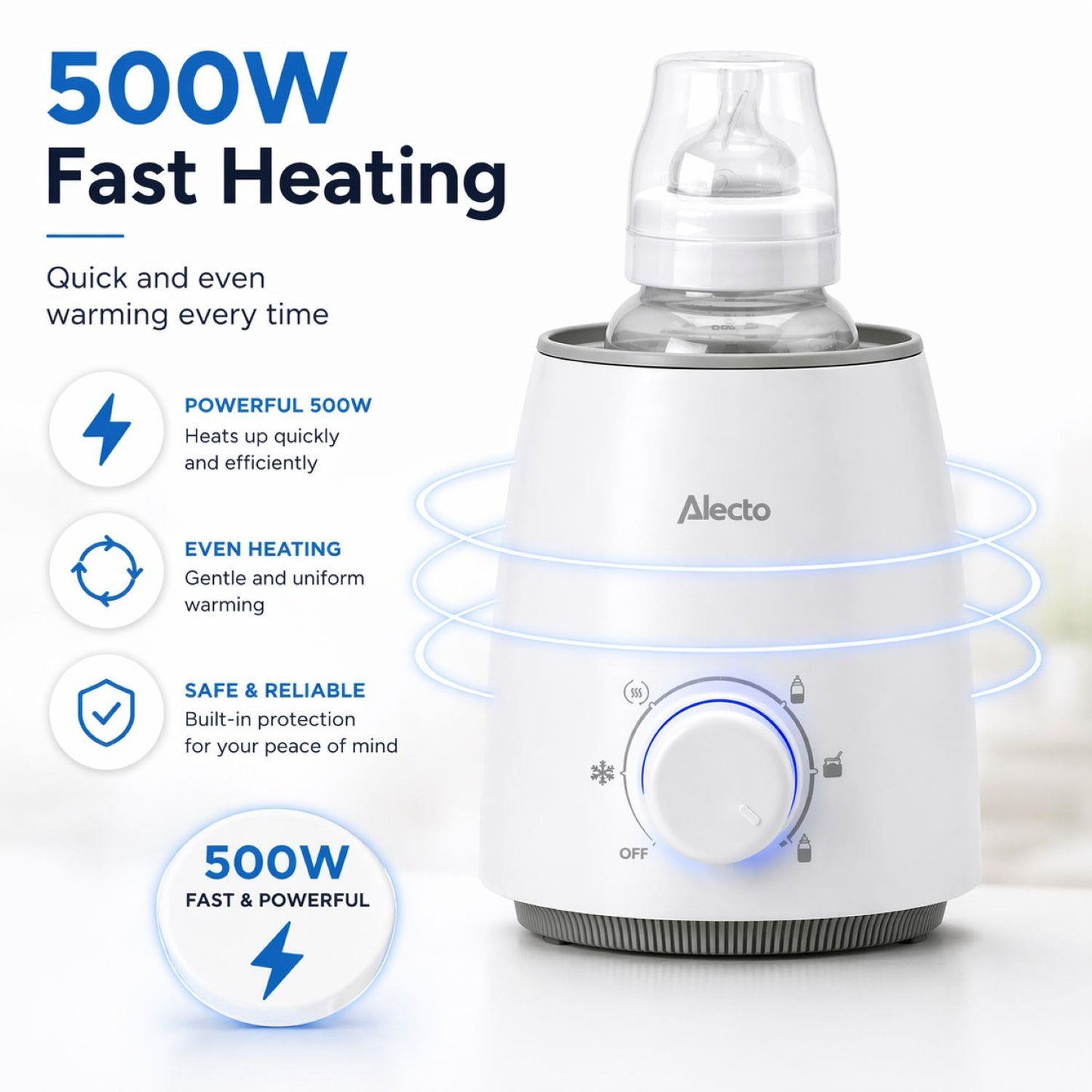 Alecto BW800 | Fast Bottle / Food Warmer with Temperature Control | White
