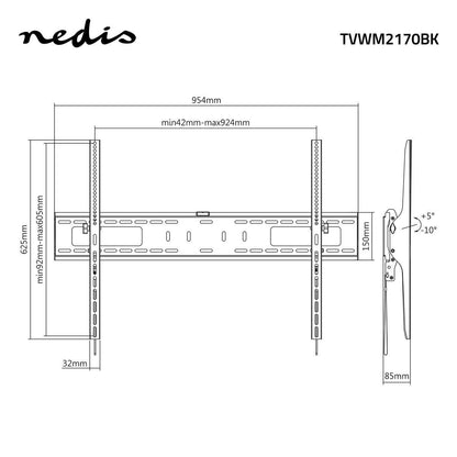 Nedis Tiltable TV Wall Mount | 60 - 100 " | Maximum supported screen weight: 75 kg | Tiltable: 5 ° | Minimum wall distance: 85 mm | Steel | Black
