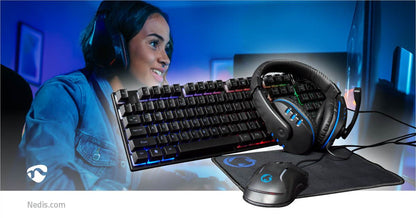 Nedis Gaming Combo Kit | 5-in-1 | Keyboard, Headset, Mouse and Mouse Pad | Black | QWERTY | US Layout