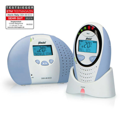 Alecto DBX-88 ECO | Baby Monitor | Full Eco DECT |Digital Display | Wireless Receiver | White/Blue