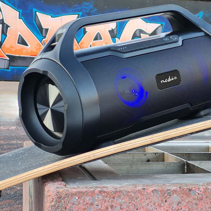 Nedis Bluetooth® Party Boombox | 6 hrs | 2.0 | 60 W | Media playback: AUX / Micro SD / USB | IPX5 | Linkable | Carrying handle | Party lights | Black