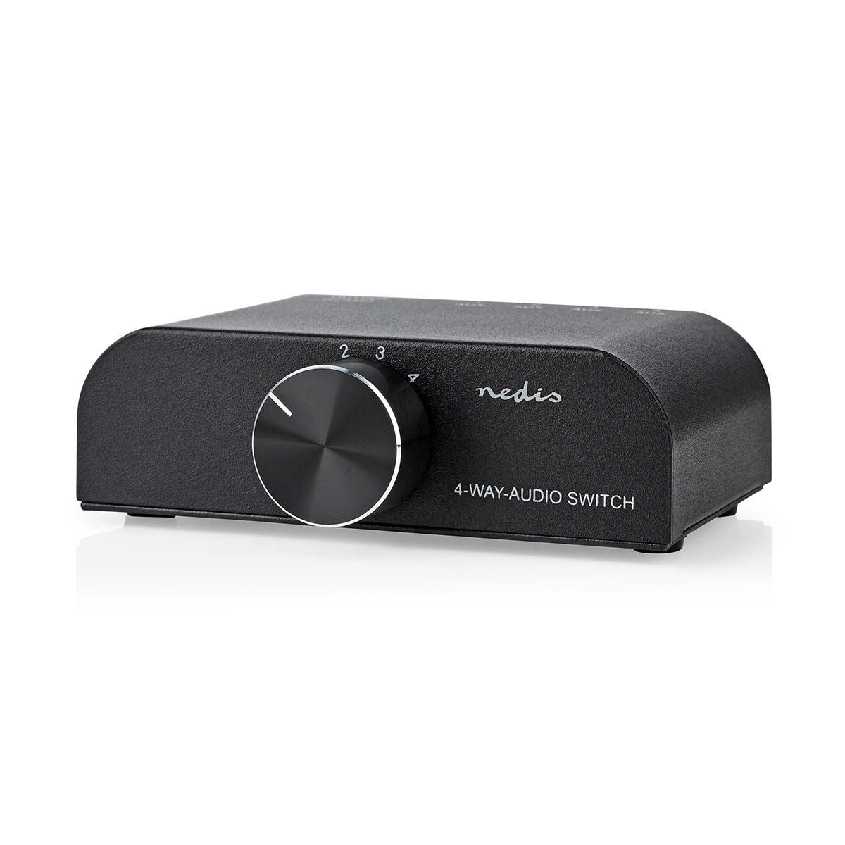 Nedis Analogue Audio Switch | 4 port(s) | Connection input: 1x 3.5 mm Audio Input / 3x (2x RCA Female) | Connection output: 1x (2x RCA Female) | Manual | Metal | Anthracite
