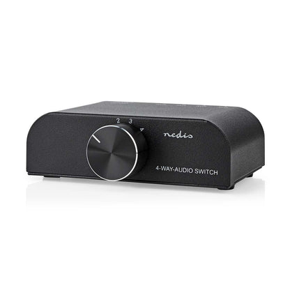 Nedis Analogue Audio Switch | 4 port(s) | Connection input: 1x 3.5 mm Audio Input / 3x (2x RCA Female) | Connection output: 1x (2x RCA Female) | Manual | Metal | Anthracite