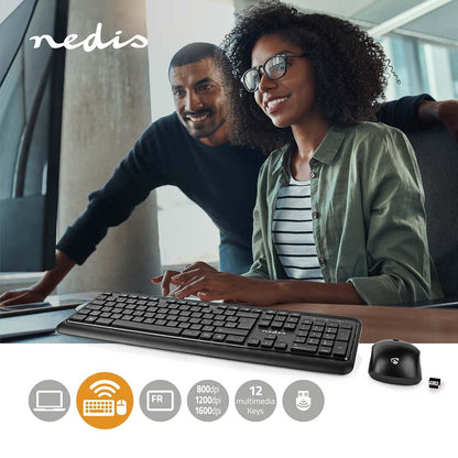 Nedis Mouse and Keyboard Set | Wireless | Mouse and keyboard connection: USB | 800 / 1200 / 1600 dpi | Adjustable DPI | AZERTY | FR Layout