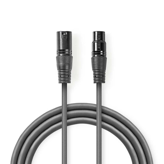 Nedis Balanced Audio Cable | XLR 3-Pin Male | XLR 3-Pin Female | Nickel Plated | 1.50 m | Round | PVC | Dark Grey | Carton Sleeve