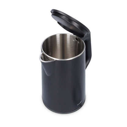 Nedis Electric Kettle | 1.5 l | Plastic | Black | Rotatable 360 degrees | Concealed heating element | Strix® controller | Boil-dry protection