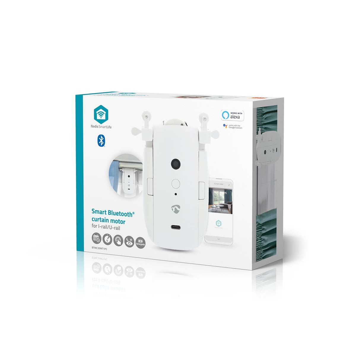 Nedis SmartLife Curtain Robot | I Rail / U Rail | Curtains / Drapes | Battery Powered / USB Powered | 4000 mAh | Bluetooth® | White