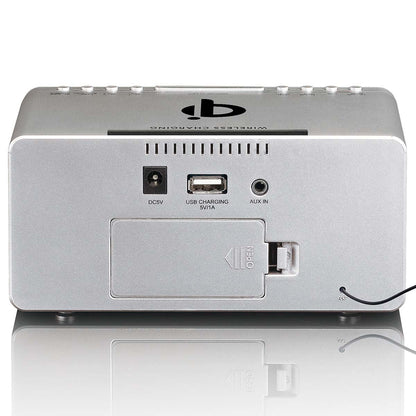 Lenco CR-550SI | FM Clock Radio | USB | Qi Wireless Smartphone Charging | Black & Silver