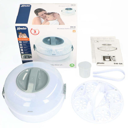 Alecto Microwave Steam Steriliser for Baby Bottles, Soothers, Breast Pumps and Feeding Accessories | White / Transparent