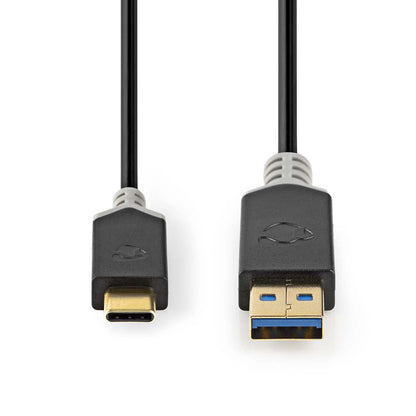 Nedis USB Cable | USB 3.2 Gen 1 | USB-A Male | USB-C™ Male | 60 W | 5 Gbps | Gold Plated | 1.00 m | Round | PVC | Anthracite | Window Box