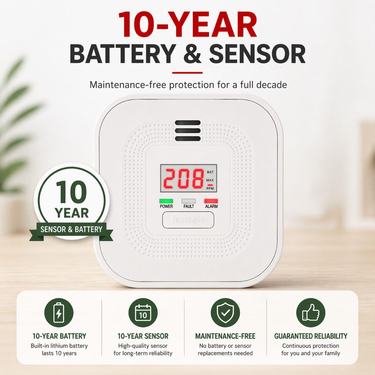 Alecto COA4010 Carbon monoxide Alarm with 10 year Sensor Runtime | LED Indication | EN50291-1:20180 | White