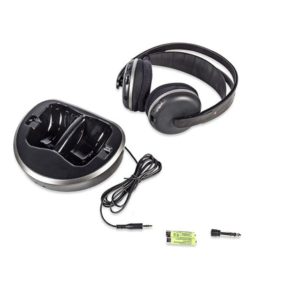 Nedis Wireless TV Headphones | RF | Over-Ear | Maximum battery play time: 11 hrs | 100 m | Digital Audio | Charging dock | Black / Silver