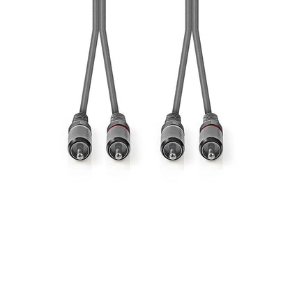 Nedis Stereo Audio Cable | 2x RCA Male | 2x RCA Male | Nickel Plated | 5.00 m | Round | Dark Grey | Carton Sleeve