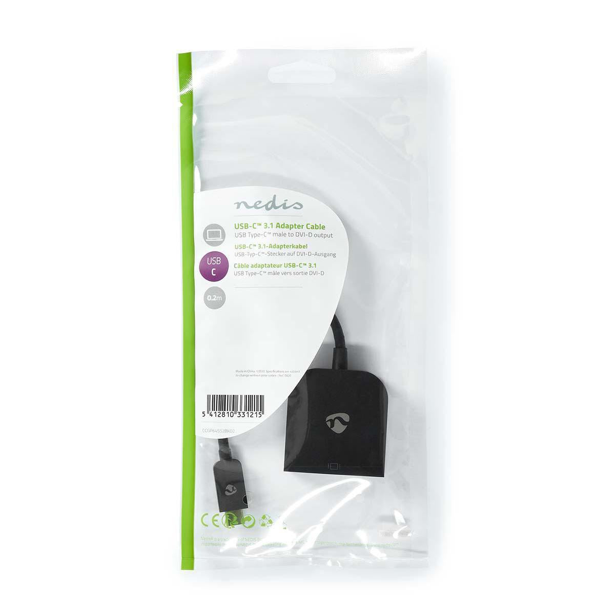 Nedis USB-C™ Adapter | USB 3.2 Gen 1 | USB-C™ Male | DVI-D 24+1-Pin Female | 1080p | 0.20 m | Round | Nickel Plated | PVC | Black | Envelope