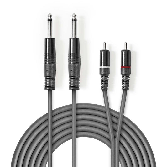 Nedis Stereo Audio Cable | 2x 6.35 mm Male | 2x RCA Male | Nickel Plated | 1.50 m | Round | Dark Grey | Carton Sleeve