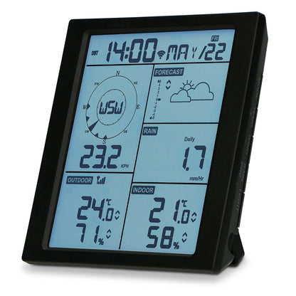 Alecto WS5200 | 6-in-1 Wi-Fi Weather Station | Indoor and Outdoor Temperature, Forecast, Wind, Pressure, Humidity, Rain & More | Outside Wireless sensor | Application | Black