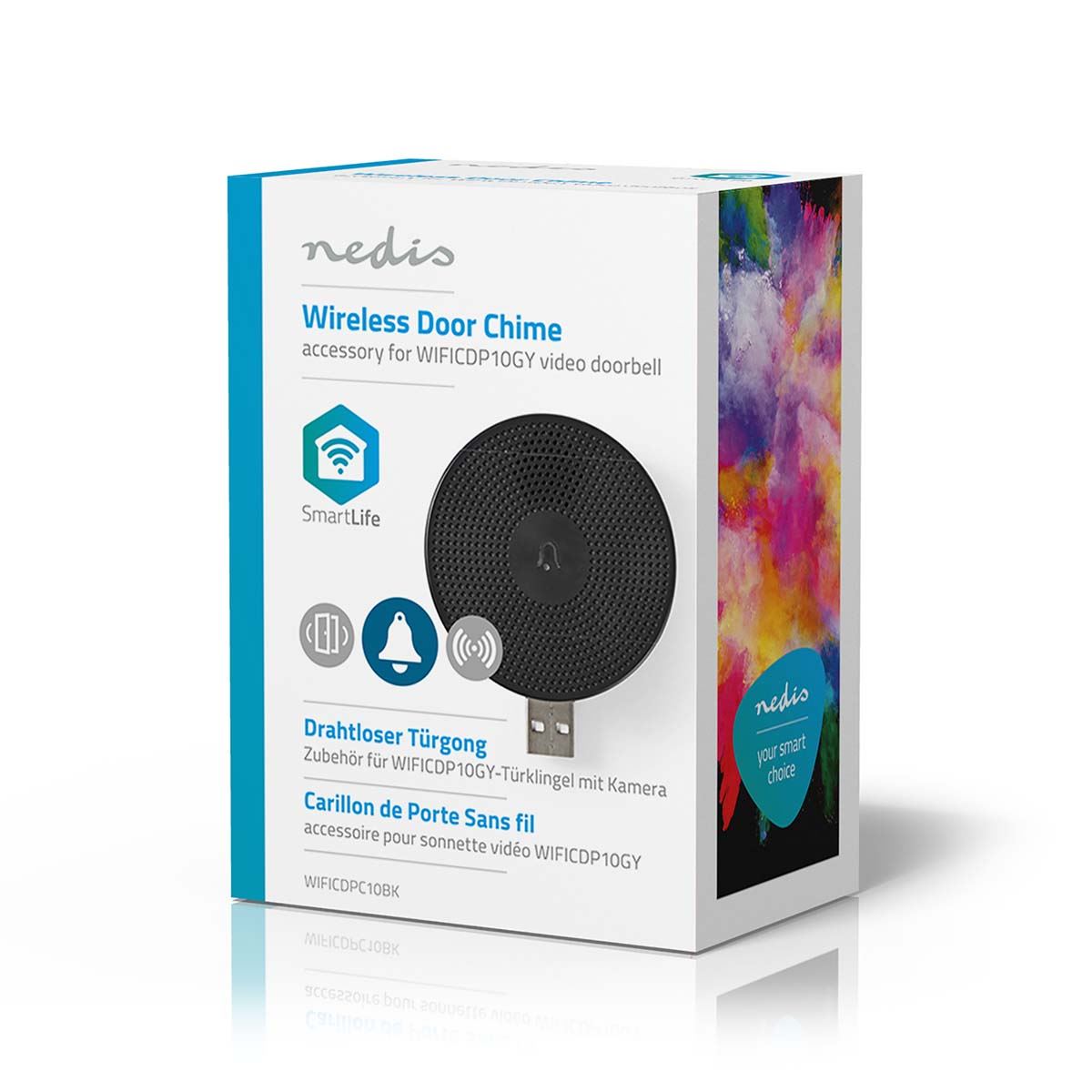 Nedis SmartLife Chime | Wi-Fi | Accessory for: WIFICDP10GY / WIFICDP30WT / WIFICDP40CWT | USB Powered | 4 Sounds | 5 V DC | Adjustable volume | Black