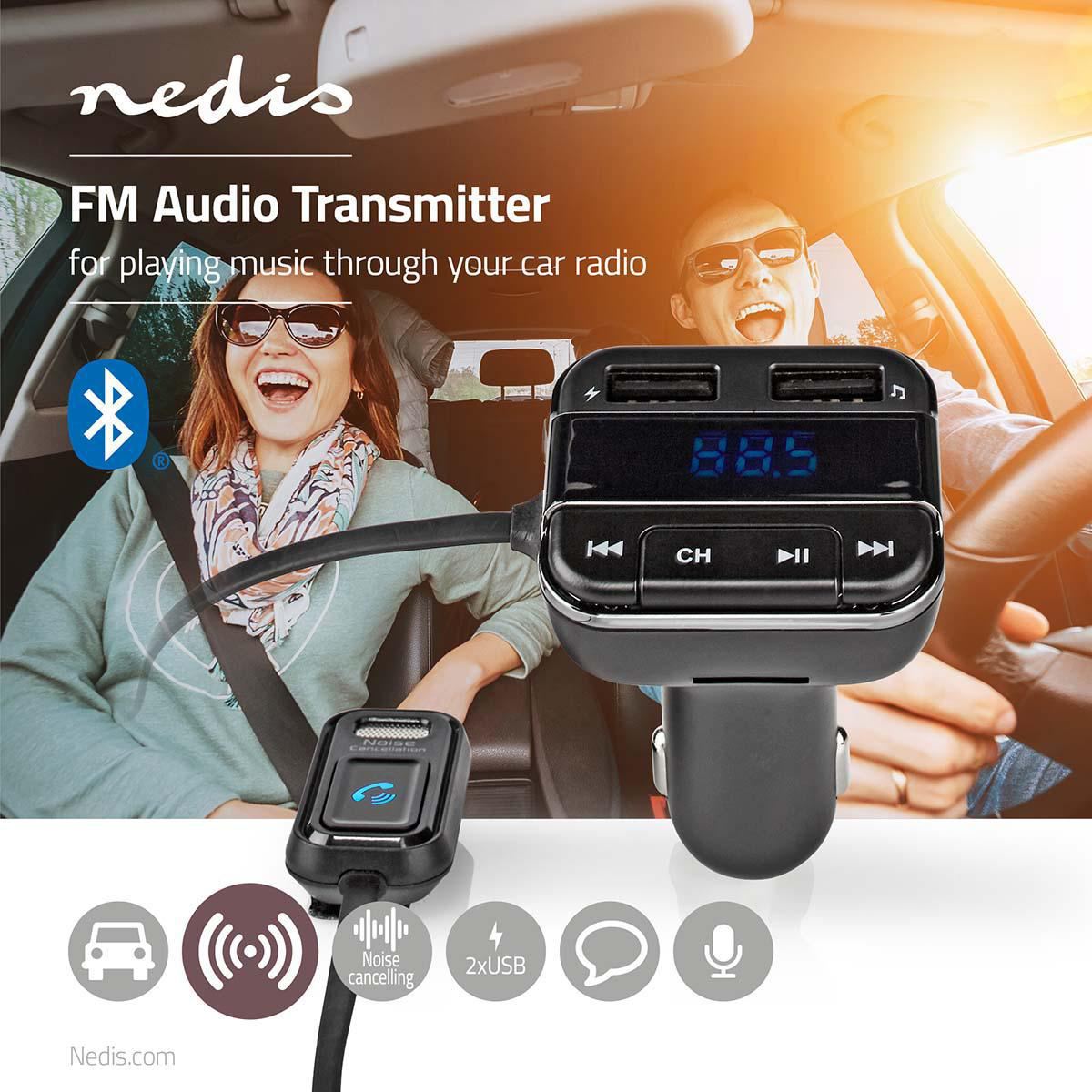 Nedis Car FM Transmitter | Fixed | Hands free calling | 0.8 " | LED Screen | Bluetooth® | 5.0 V DC / 1.0 A / 5.0 V DC / 2.4 A | Google Assistant / Siri | Black / Grey