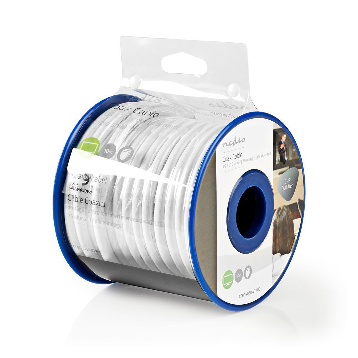 Nedis Coax Cable On Reel | 4G / LTE secure | 75 Ohm | Triple Shielded | ECA | 10.0 m | Coax | PVC | White | Reel