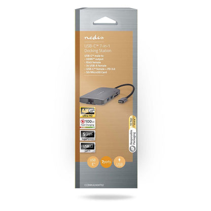 Nedis USB Multi-Port Adapter | USB 3.2 Gen 1 | USB-C™ Male | HDMI™ Output / Micro SD / RJ45 Female / SD / USB-C™ Female / 3x USB-A Female | 5 Gbps | 0.20 m | Round | Gold Plated | PVC | Anthracite | Box
