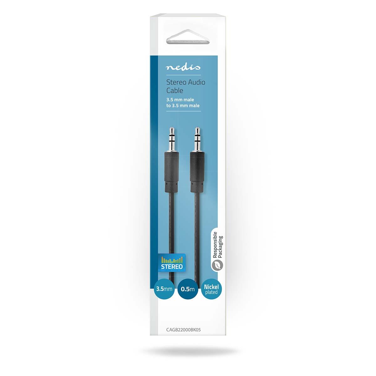 Nedis CAGB22000BK05 | Stereo Audio Cable | 3.5 mm Male | 3.5 mm Male | Nickel Plated | 0.50 m | Round | Black | Blister