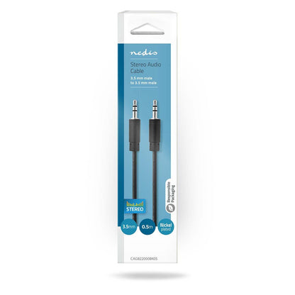 Nedis CAGB22000BK05 | Stereo Audio Cable | 3.5 mm Male | 3.5 mm Male | Nickel Plated | 0.50 m | Round | Black | Blister