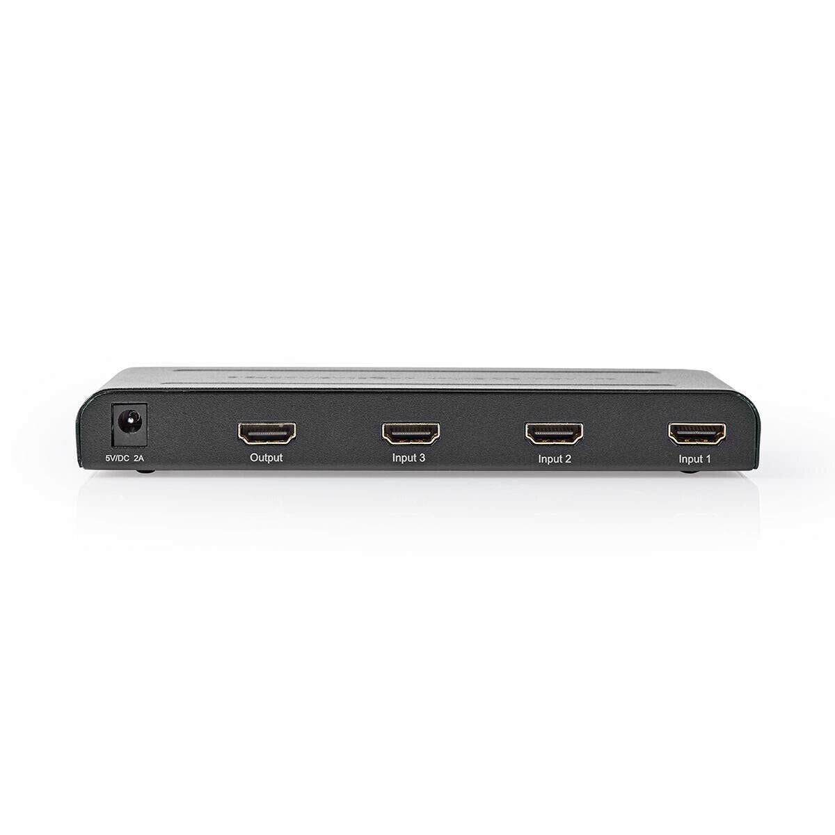 Nedis HDMI™ Switch | 3 port(s) | 3x HDMI™ Input | 1x HDMI™ Output | 4K@60Hz | 18 Gbps | Remote controlled | Metal | Anthracite