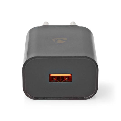 Nedis Wall Charger | 18 W | Quick charge feature | 1.5 / 2.0 / 3.0 A | Number of outputs: 1 | USB-A | No Cable Included | Automatic Voltage Selection | Black