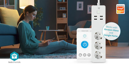 Nedis SmartLife Power Strip | Wi-Fi | 3x Plug with earth contact (CEE 7/3) / 4x USB | 16 A | 3680 W | 1.80 m | -10 - 40 °C | Android™ / IOS | White