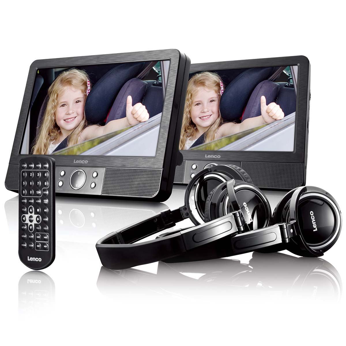 Lenco MES-415 | 9 inch DVD dual screen with brackets and headphone Black