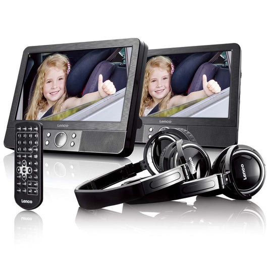 Lenco MES-415 | 9 inch DVD dual screen with brackets and headphone Black