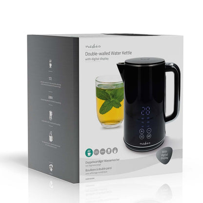 Nedis Electric Kettle | 1.7 l | Plastic | Black | 50,60,70,80,90,100 °C | Temperature indicator | Rotatable 360 degrees | Concealed heating element | Strix® controller | Boil-dry protection