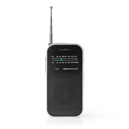 Nedis FM Radio | Portable Design | AM / FM | Battery Powered | Analogue | 1.5 W | Black White Screen | Headphone output | IP20 | Aluminium / Black