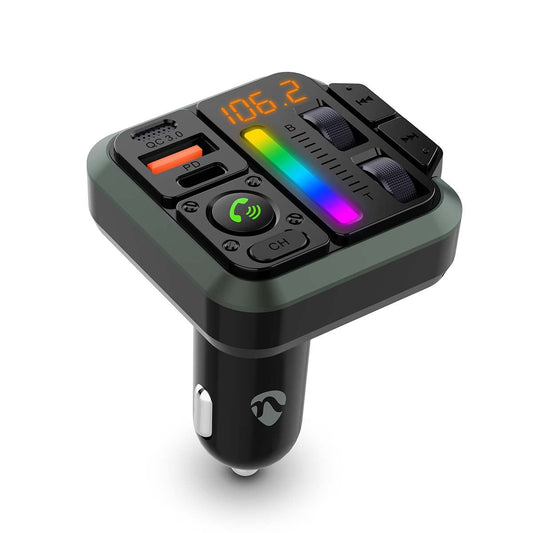 Nedis Car FM Transmitter | Fixed | Hands free calling | 1 " | Amber Screen | Bluetooth® | PD 18 W / PD 24 W | Fast charging | Bass boost | Google Assistant / Siri | Black