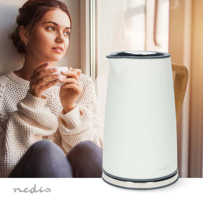 Nedis Electric Kettle | 1.7 l | Soft-Touch | White | Rotatable 360 degrees | Concealed heating element | Strix® controller | Boil-dry protection