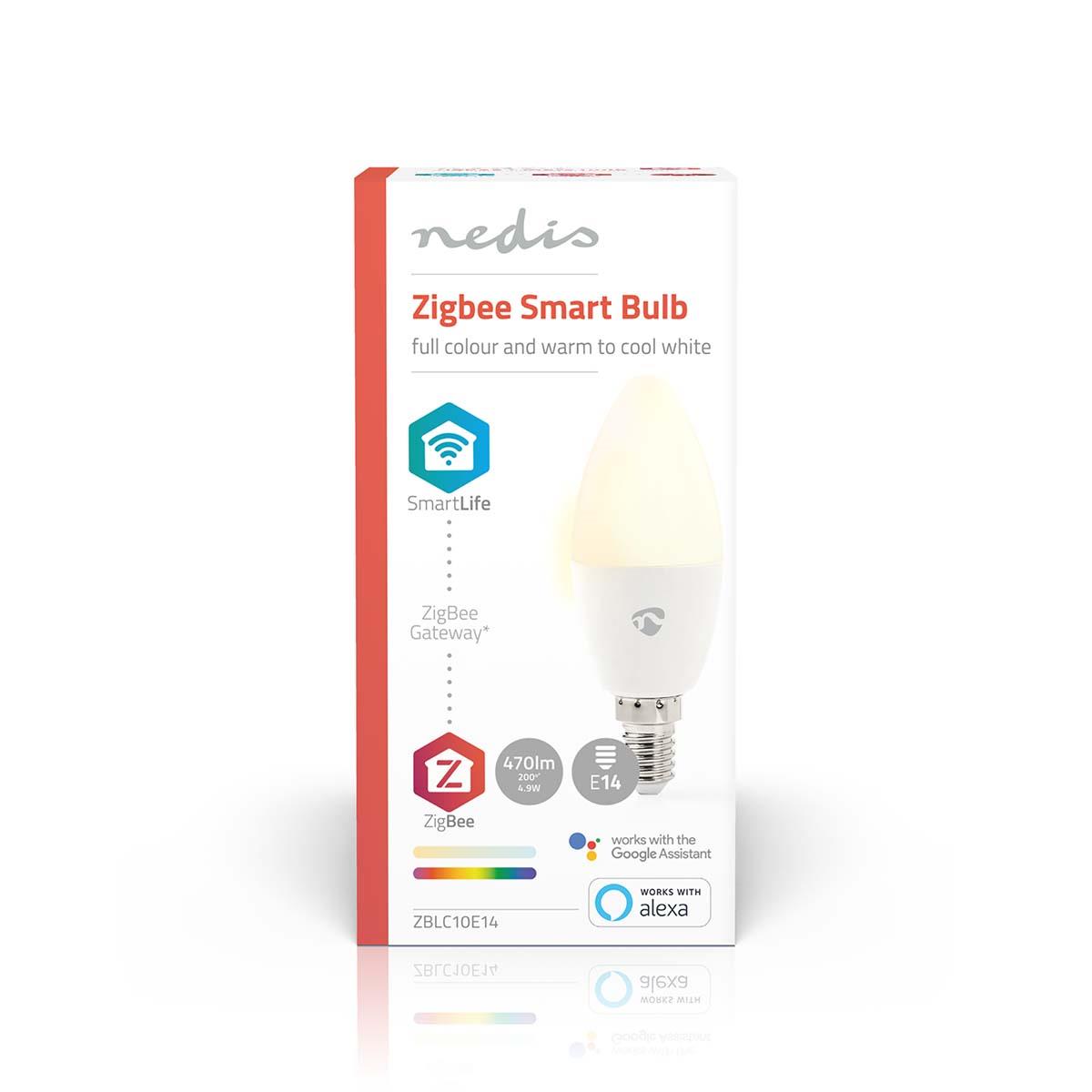 Nedis SmartLife Full Colour LED Bulb | Zigbee 3.0 | E14 | 470 lm | 4.9 W | RGB / Warm to Cool White | 2200 - 6500 K | Android™ / IOS | Candle | 1 pcs