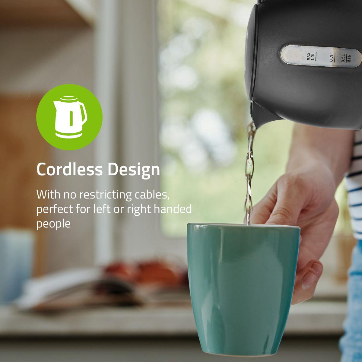 Nedis Electric Kettle | 1.0 l | Plastic | Black | Rotatable 360 degrees | Concealed heating element | Strix® controller | Boil-dry protection