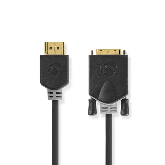 Nedis HDMI™ Cable | HDMI™ Connector | DVI-D 24+1-Pin Male | 1080p | Gold Plated | 2.00 m | Straight | PVC | Anthracite | Window Box with Euro Lock