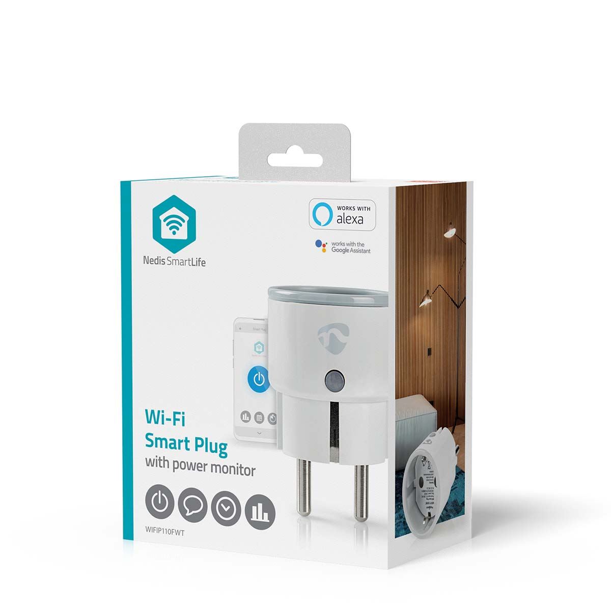 Nedis SmartLife Smart Plug | Wi-Fi | IP21 | Power meter | 2500 W | Plug with earth contact / Type F (CEE 7/7) | -10 - 40 °C | Android™ / IOS | White | 1 pcs