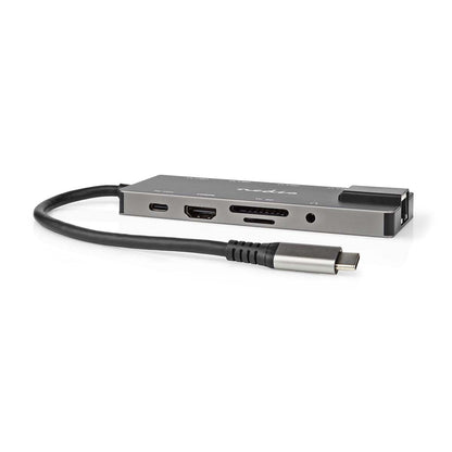 Nedis USB Multi-Port Adapter | USB 3.2 Gen 1 | USB-C™ Male | HDMI™ Output / RJ45 Female / SD / 2x USB-C™ / 3.5 mm Female / 3x USB-A Female | 5 Gbps | 0.20 m | Round | Gold Plated | PVC | Anthracite | Box
