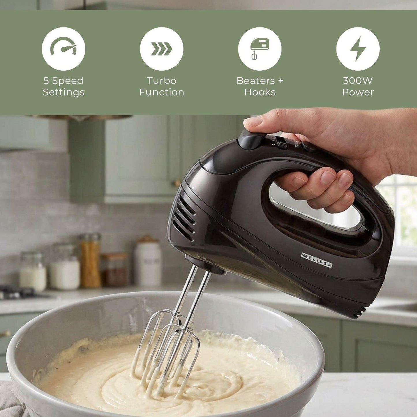 MELISSA Hand Mixer | 5 Speeds with Turbo | 300 Watt | Black
