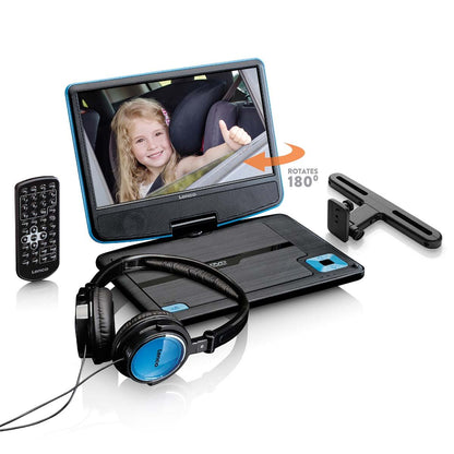 Lenco DVP-910BU | Portable 9" DVD-Player | USB Headphones and Mounting bracket |Blue / Black