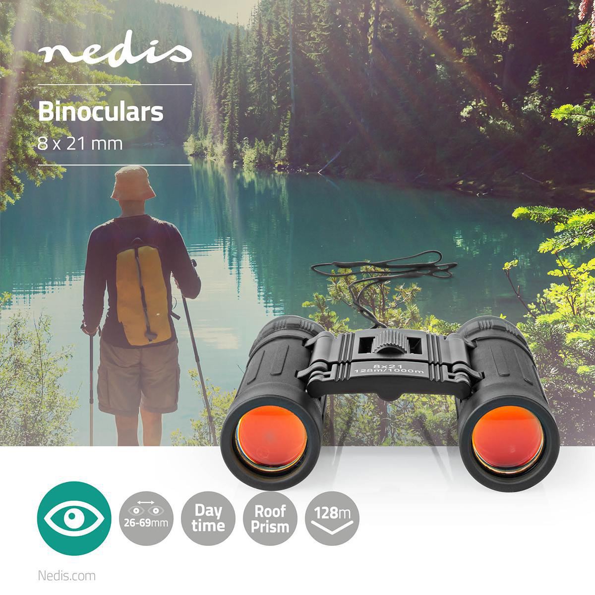 Nedis Binocular | Magnification: 8 x | Objective lens diameter: 21 mm | Field of view: 128 m | Travel bag included | Black